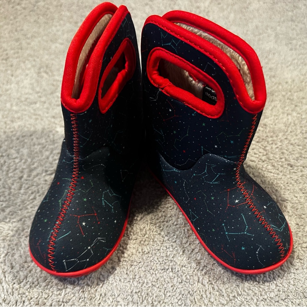 Bogs Navy Constellation Kids Rain & Snow Boots with Red Trim